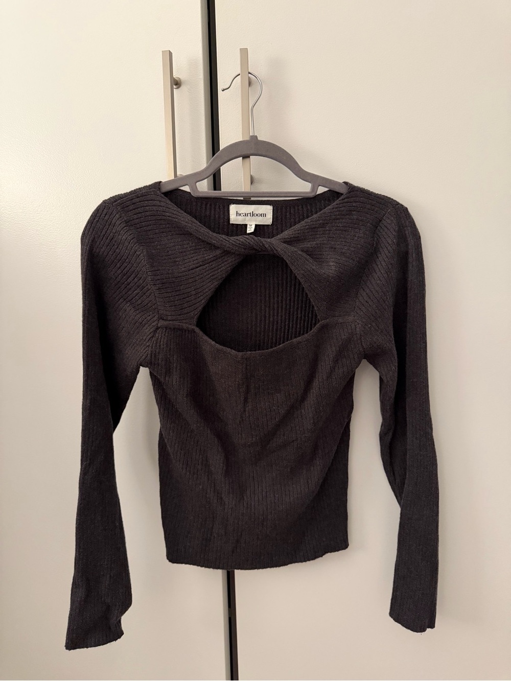 Heartloom Dark Grey Cutout Ribbed Knit Top